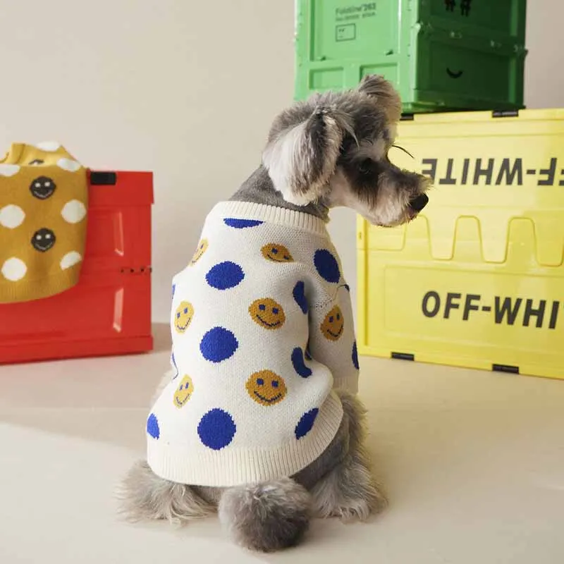 Одежда для собак осенняя и зимняя одежда вязаный свитер с улыбающимся принтом