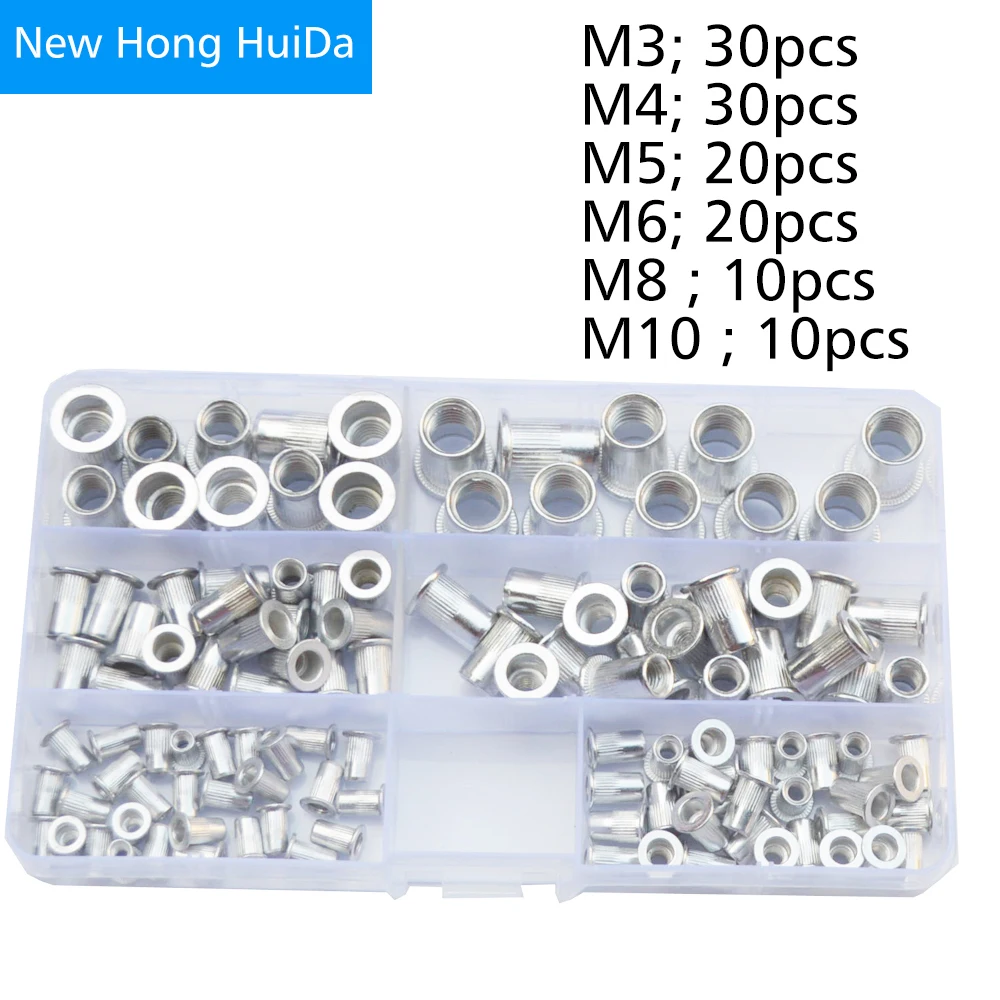 

Aluminun Rivet Nut Flat Head Metric Threaded Rivnut Insert Standard Rivetnut Blind Nutsert Assortment Kit Set M3 M4 M5 M6 M8 M10