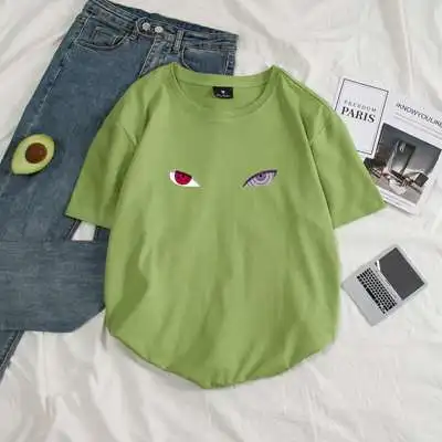 avocado green Наруто Аниме Для женщин футболка японский летнее платье свободного кроя с принтом «глаза», короткий рукав женская футболка Топ Harajuku, уличная одежда, футболки Femme - Цвет: avocado green