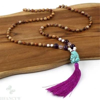 6mm picture stone turquoise 108 beads tassel mala necklace wrist tassel healing pray cuff chain bless chakra fancy energy