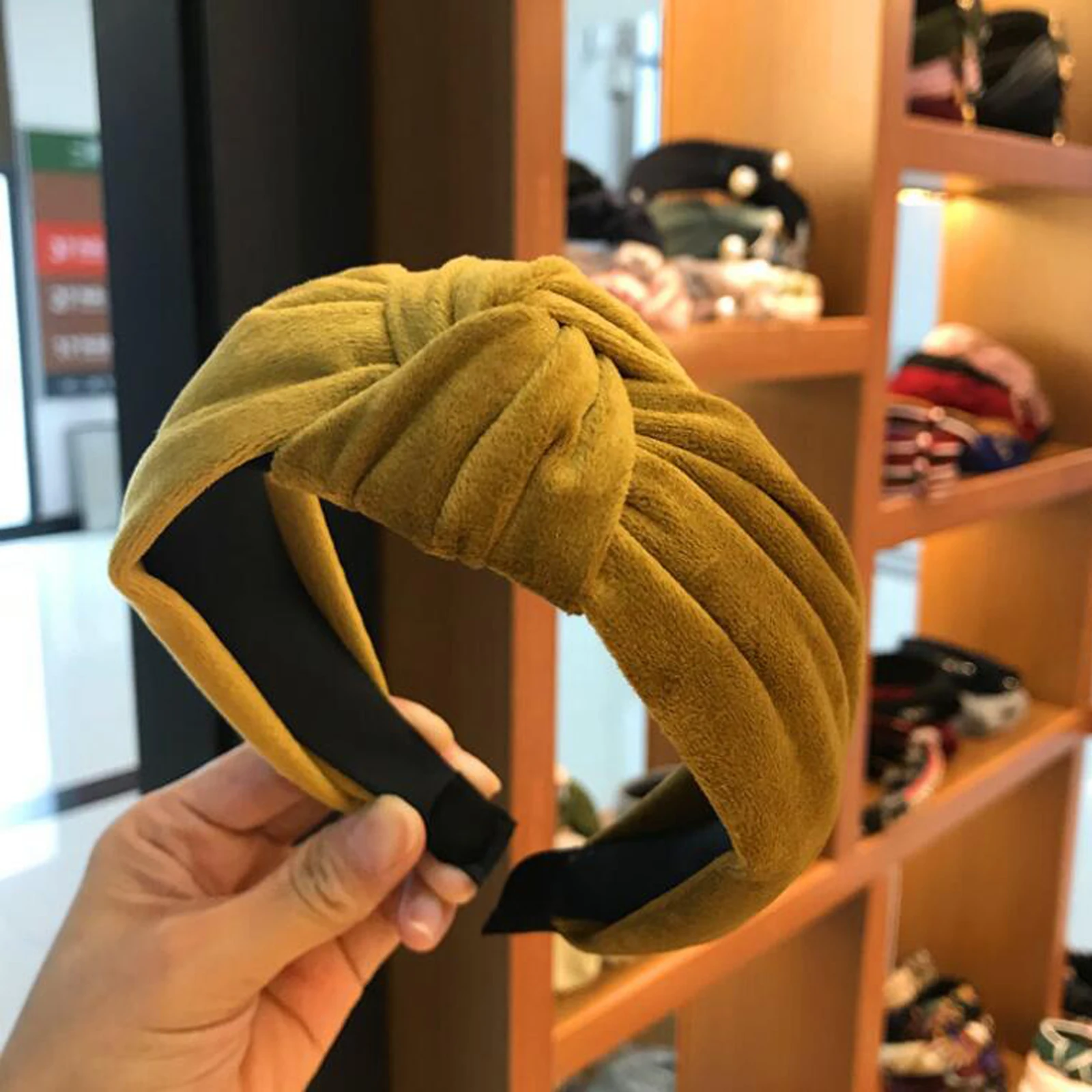 

New Fashion Women Headband Wide Side Flannel Hairband Adult Center Knot Headwear Turban Female Hair Accessories Wholesale
