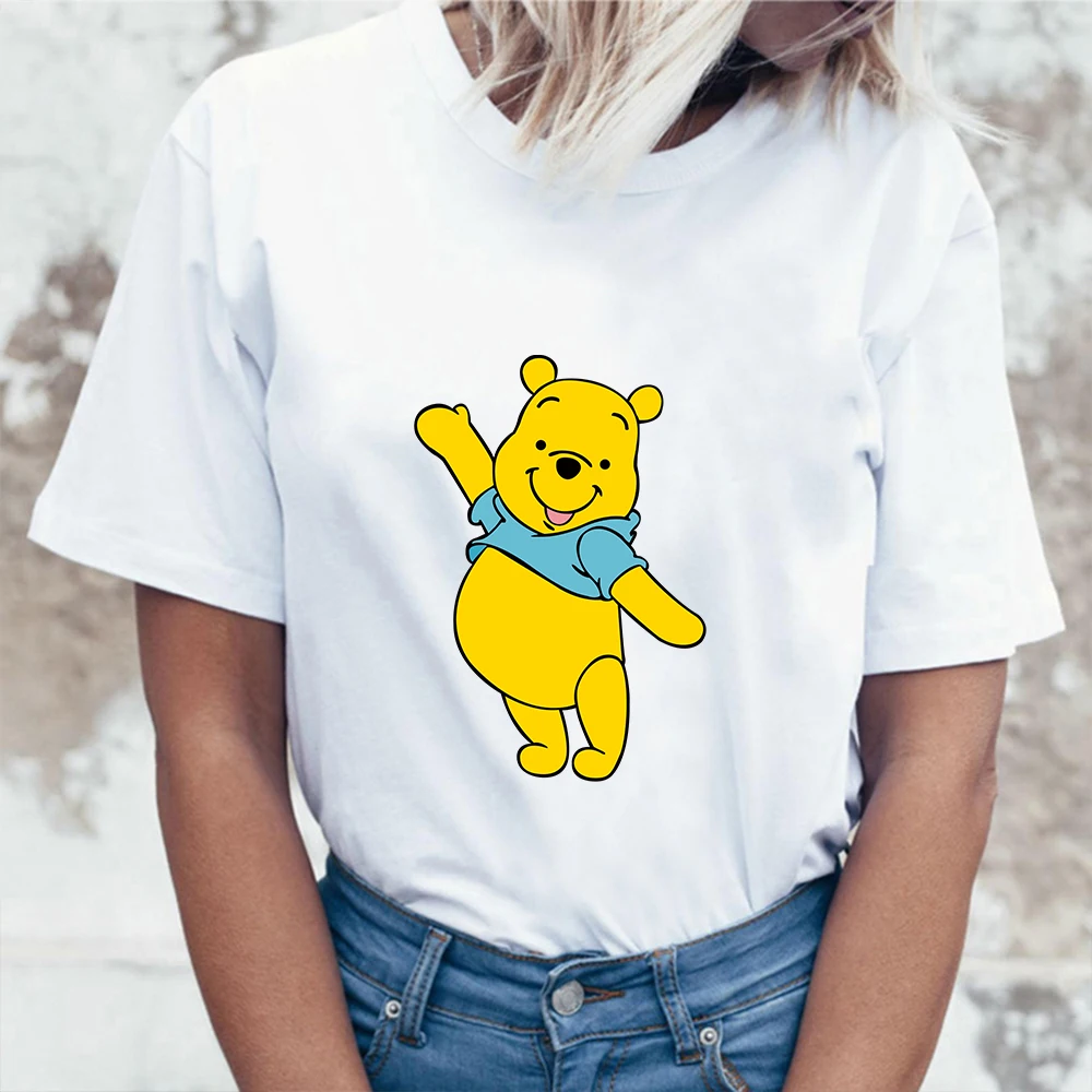 

2021 Disney Winnie The Pooh Graphic Tee Fashion Femme Printed T-shirts Woman Cute White Top Kawaii O-neck Aesthetic Short Sleeve