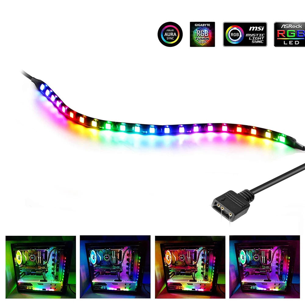 

Addressable WS2812b LED Strip for PC, for ASUS Aura SYNC,MSI Mystic Light,GIGABYTE RGB Fusion2.0 5V 3Pin Header on Motherboard