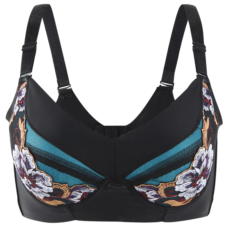 

Women Full Coverage Bra Underwired Rose Embroidery Plus Size Minimizer Exotic Bra 34G 36H 38H 40H 42H 44H 46H 48H B C D E F G H