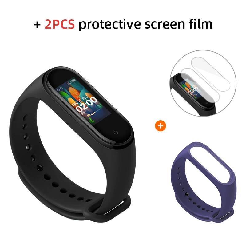 Add Blue n 2PCS Xiaomi mi band 4 Смарт-часы глобальная версия фитнес браслет с пульсометром активности фитнес-трекер Смарт браслет здоровья цветной дисплей новинка умный шагомер с измерением давления - Цвет: Add Blue n 2PCS