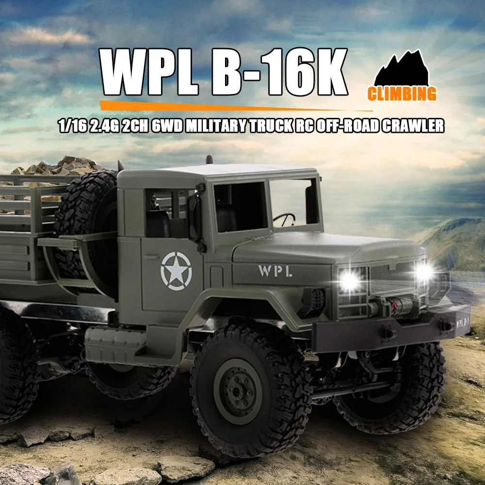 WPL B 16K 1/16 военный грузовик RC внедорожный 6WD на гусеничном ходу w/светильник мотор