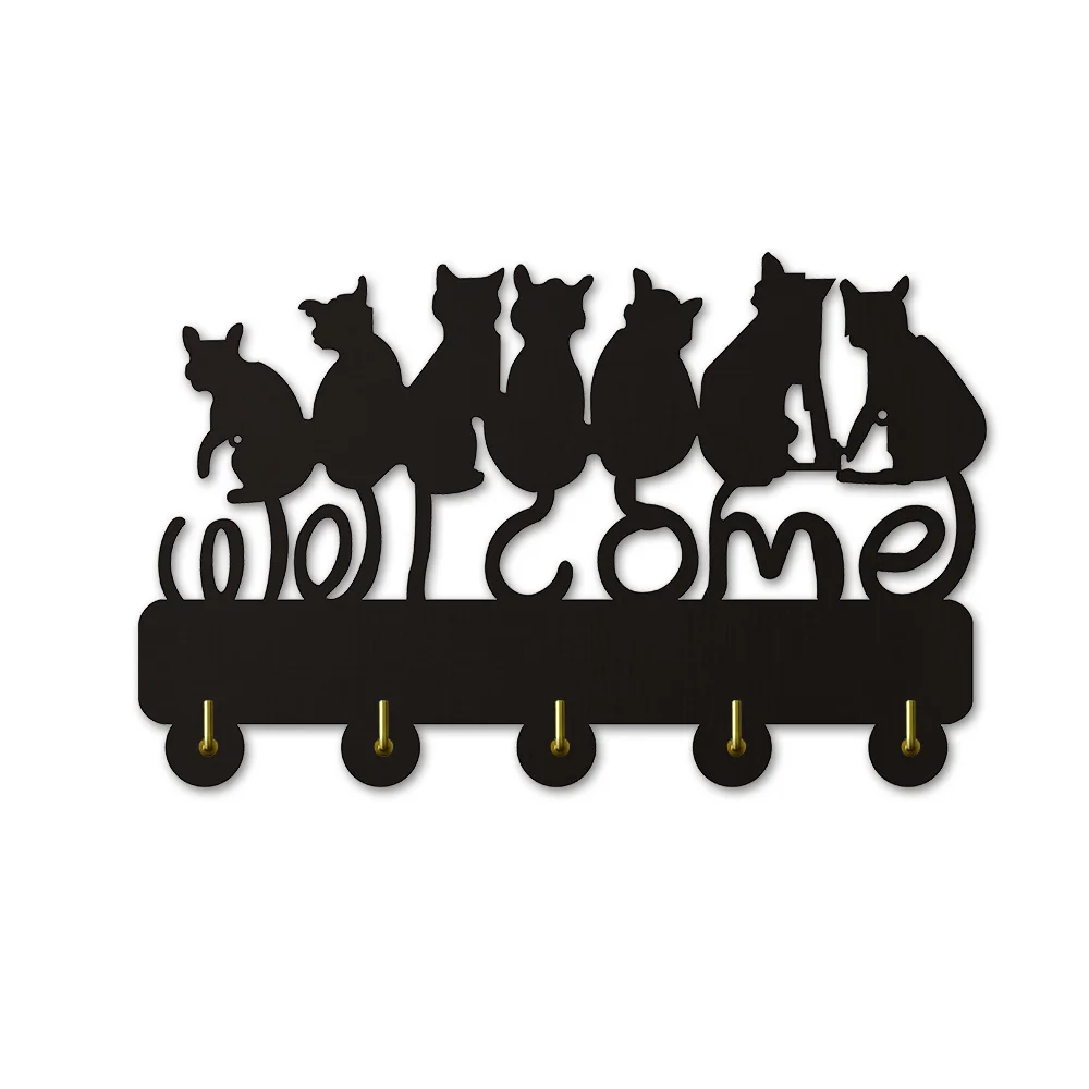 

Black Cats Wall Hook Kitty Welcome Toilet Hooks Animals Wall Decor Bathroom Towel Hooks Rails Key Holder Cat Lover Gift