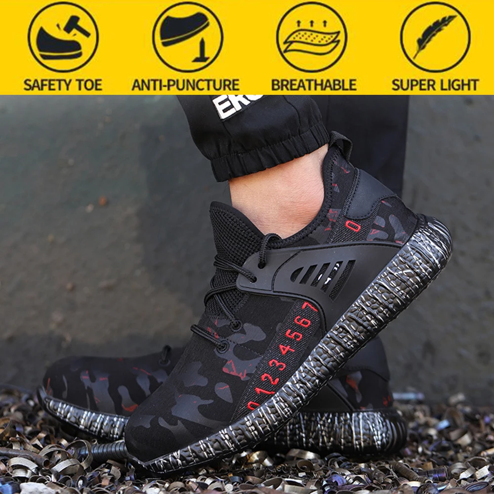 Модная защитная обувь камуфляжная дышащая непрокалываемая для работы мужские