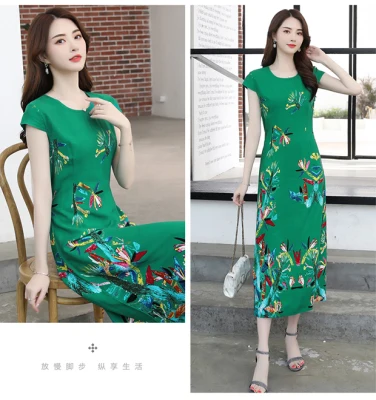 Vestidos mujer, ограниченная серия, новинка, с круглым вырезом, до середины икры, Vestido, Longo, Vanled, платье, женское, с коротким рукавом, круглый вырез, длинное, с принтом, тонкое - Цвет: 21