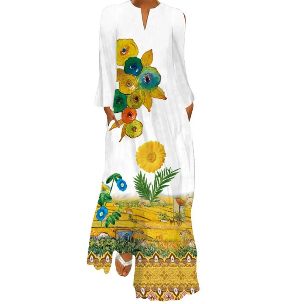 

Женское богемное платье миди с длинным рукавом, Повседневное платье в богемном стиле с цветочным принтом бабочки и длинным рукавом для выст...