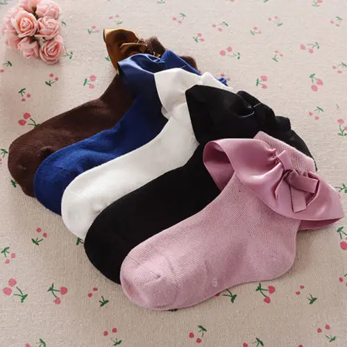 Calcetines de princesa para ni&ntilde;os y ni&ntilde;as, medias cortas de tobillo con volantes y lazo, color liso, blanco, negro, marr&oacute;n, azul, 2-8 a&ntilde;os-0