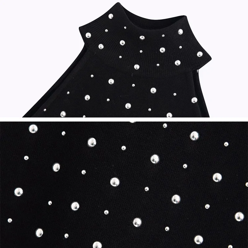 

Fashion rivet Crop Tank Top Women 2020 Summer Glamorous Fashion Solid High neck Female New Slim Knitted Top Vests INKEO 9T096