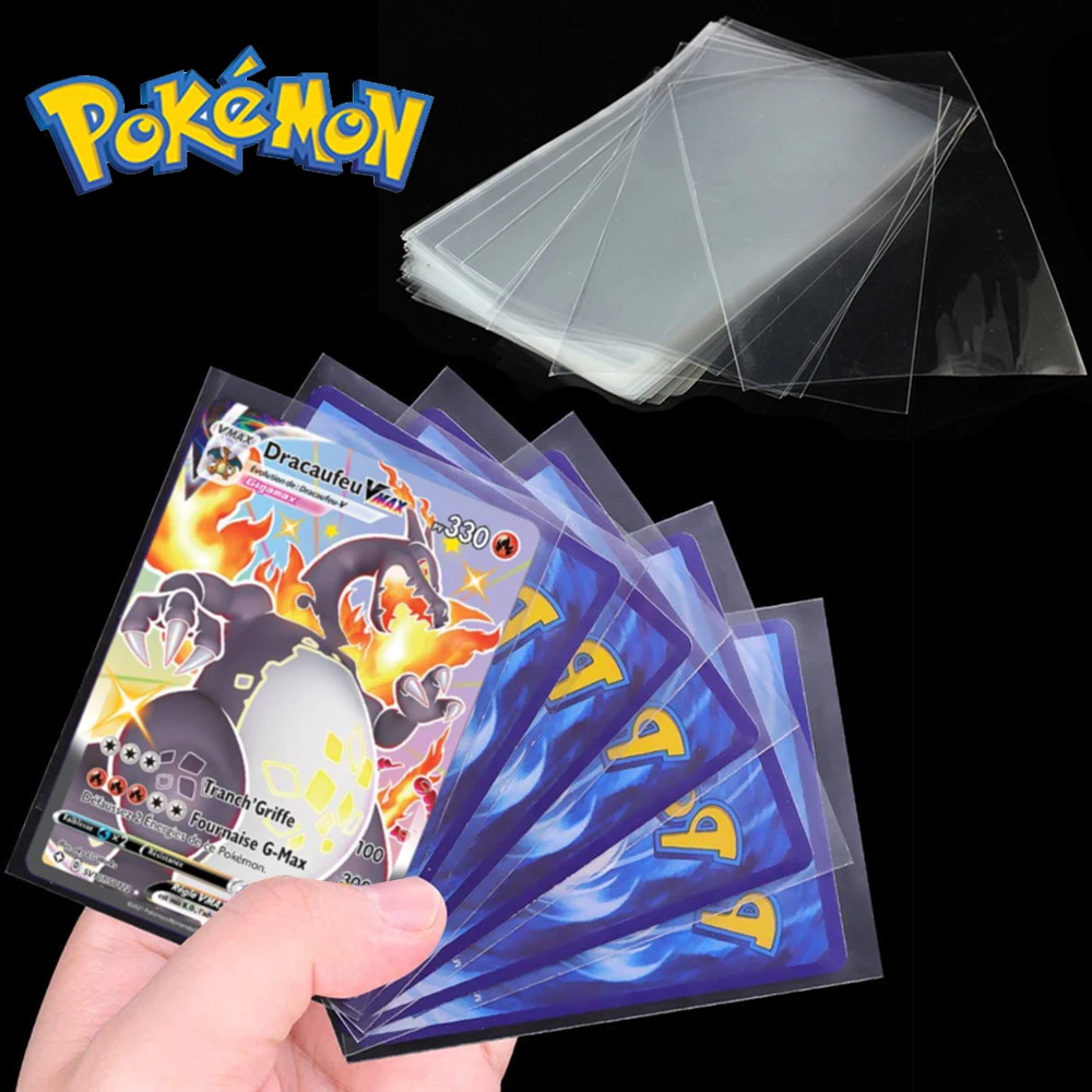 Fundas protectoras transparentes para cartas de Pokémon, Protector de cartas para juegos de VMAX, funda protectora con soporte para Yugioh, 100 unidades