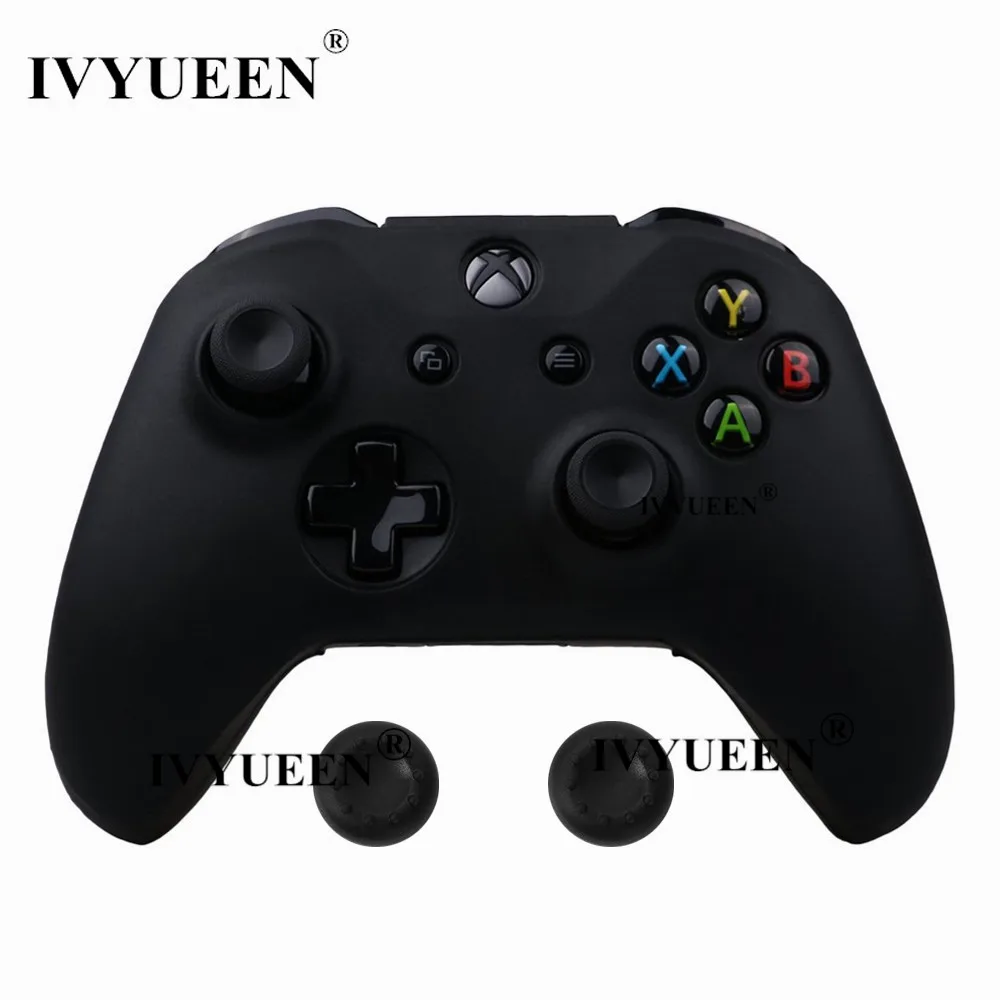 Черный IVYUEEN для microsoft Xbox One X S тонкий контроллер силиконовый чехол+ аналоговые палки с захватом колпачка для X Box One 1 X S геймпад - Цвет: Черный