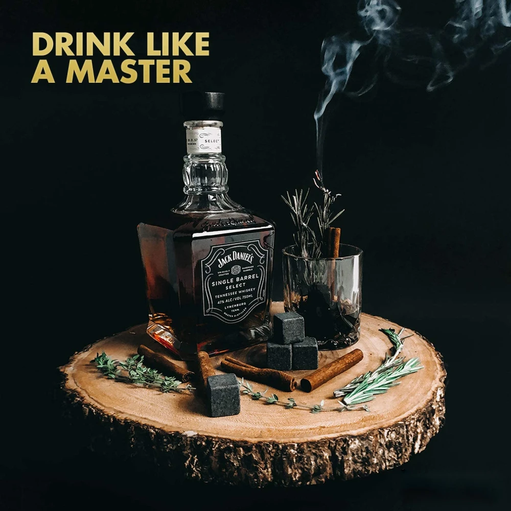 Набор камней для виски MLIA Подарочная коробка из 8 гранитных камни 2 стакана в