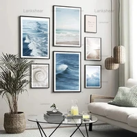 nordic landscape canvas painting blue ocean sea wave posters and prints beach seascape nature wall pictures home room decoration
