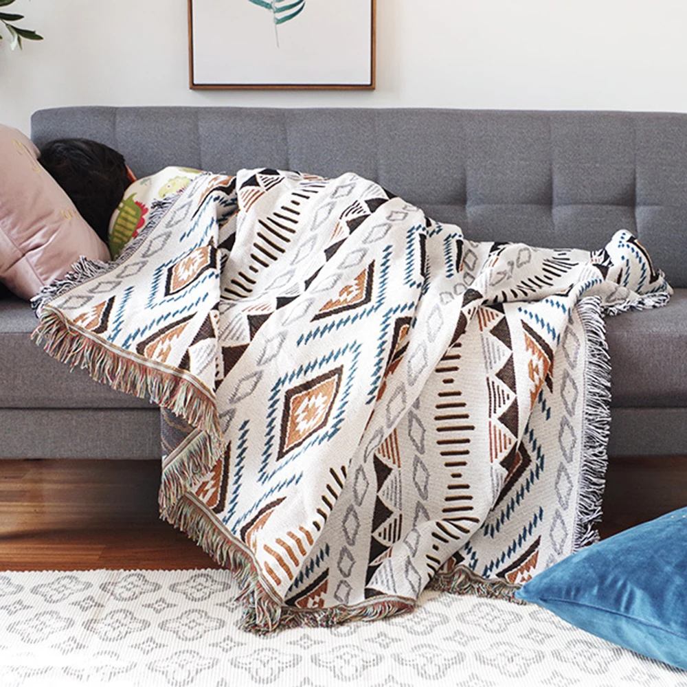 

European Geometry Throw Blanket Sofa Decorative Slipcover On Sofa/beds/plane Travel Plaid Non-slip Stitching Blankets