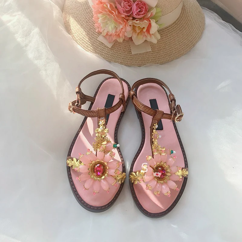 С украшением в виде кристаллов с рисунком &quotПодсолнух&quot T-Тип Летние туфли на