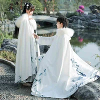 hanfu cloak couples chinese ancient traditional winter thickened velvet hooded cape white carnival cos costume for menwomen