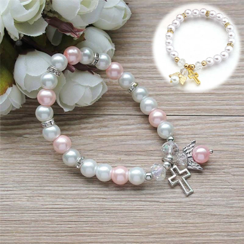 

Hollowed-out Cross bracelet angel bracelet ornaments Elastic thread baptism