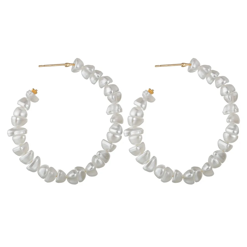ZHIMO 1 Pair Elegant White Imitation Pearls Statement Earrings Women Oversize Pearl Circle Ear Rings | Украшения и аксессуары