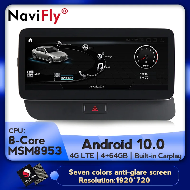 

Navifly MSM8953 4GB+64GB Android 10.0 Car Multimedia Player For Audi Q5 8R 2009-2016 Navigation GPS Carplay 4G LTE WIFI DSP