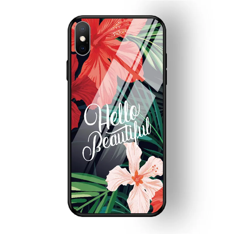 07 Чехол для телефона с цветочным рисунком для iPhone 7, 8, 6, 6S PLUS, XR, X, XS MAX, задняя крышка из закаленного стекла, чехол для iPhone 5 5S se, глянцевый противоударный чехол - Цвет: 07