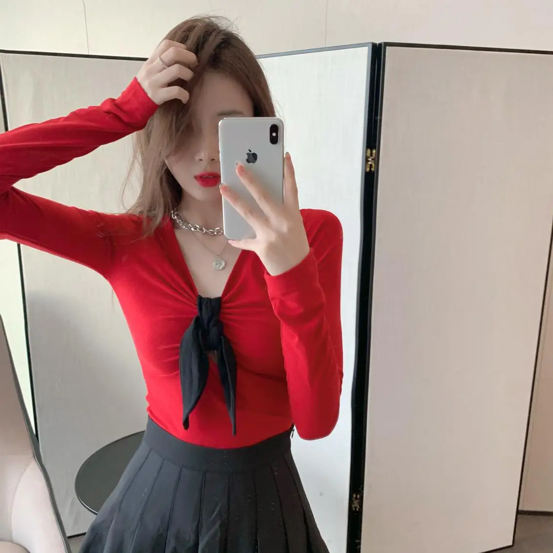 

Short T-Shirt Women's 2021 Fashion Leggings Western Style Ride Scheming Design Sense Slim-Fit V-Neck Top Women's