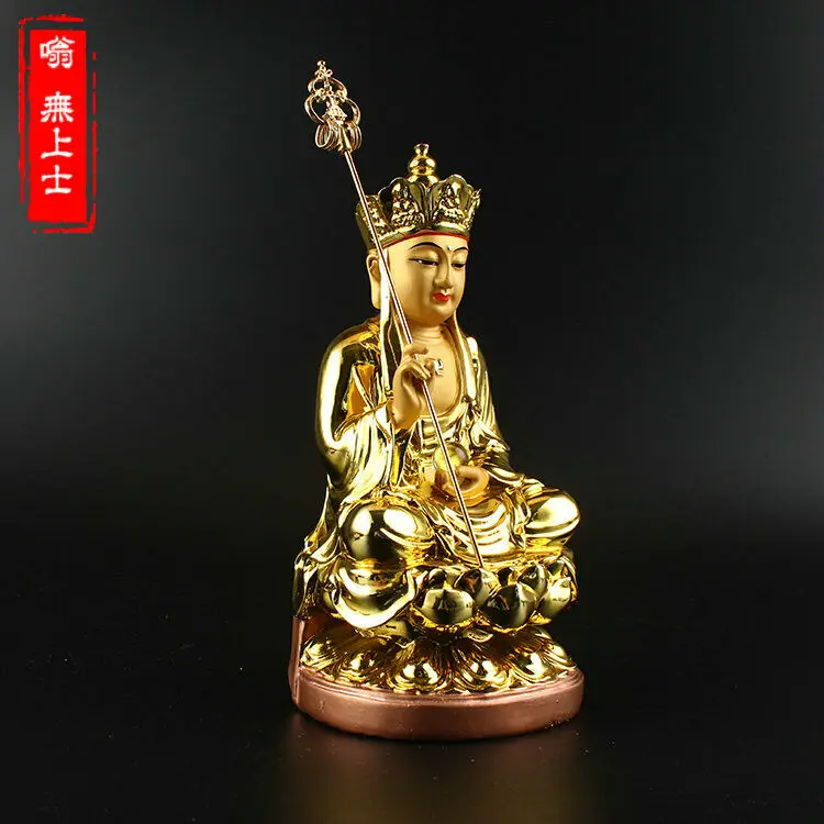 Chinese Resin Gild Buddhism Ksitigarbha Boddhisattva Budhha Hold Crosier Statue | Дом и сад