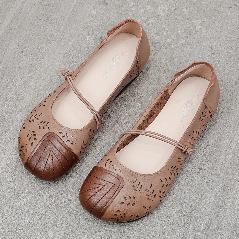 

2021 Summer Genuine Leather Hollow Shoes Woman Sandals Casual Sneakers Flat Soft Sole Comfortable Sandals