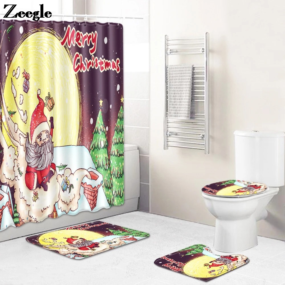 Коврик для ванной в рождественском стиле и водонепроницаемая занавеска душа
