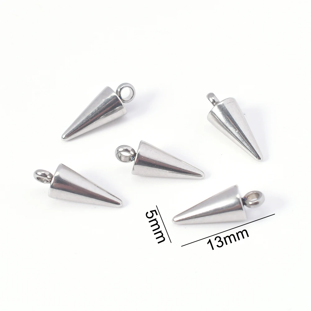 

10pcs 13x5mm Stainless Steel Punk Hip hop Cone Charms Pendant Handmade Craft Jewelry Making DIY for Necklace Earring Accessories