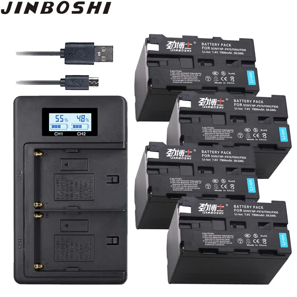 Литий ионный аккумулятор NP F970 4 шт. 7900 мАч зарядное устройство с двумя USB портами