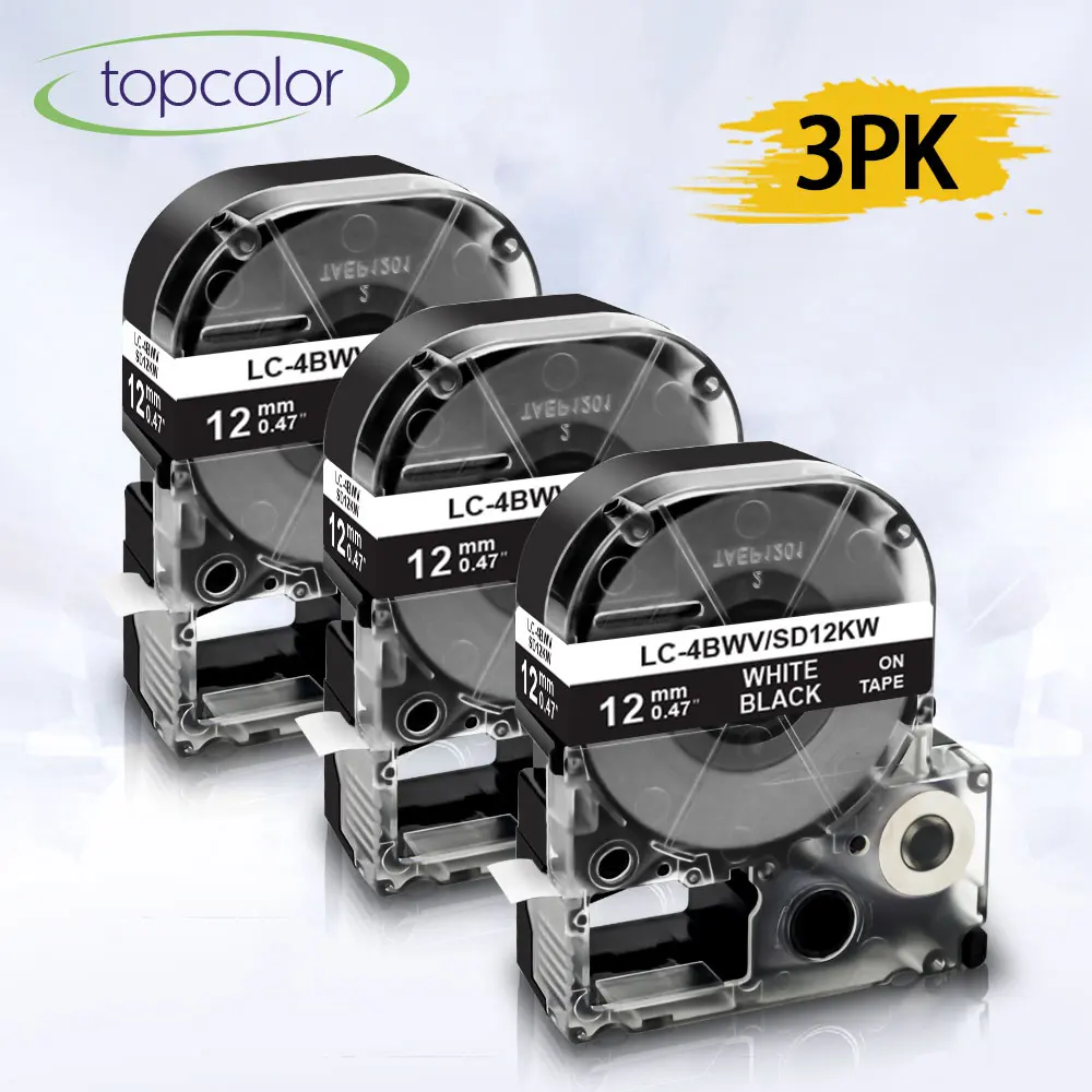 

Topcolor 3PK 12 мм белая на черной ленте для этикеток совместимая с принтером этикеток Epson SD12KW офисная домашняя лента для производителя этикеток ...