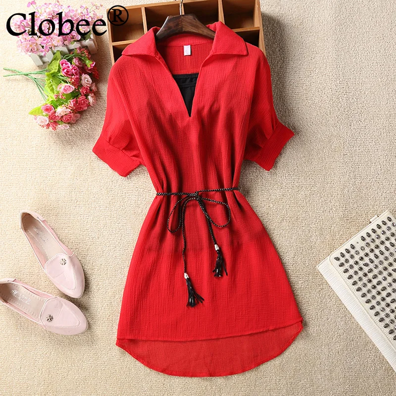 Женская винтажная туника летняя длинная шифоновая блузка с коротким рукавом