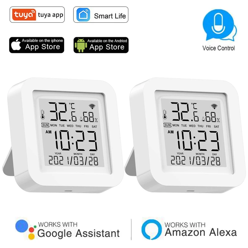 

Датчик температуры и влажности Tuya Smart Home со светодиодным экраном, дистанционное управление с помощью приложения Smart Life, работает с Alexa Google ...
