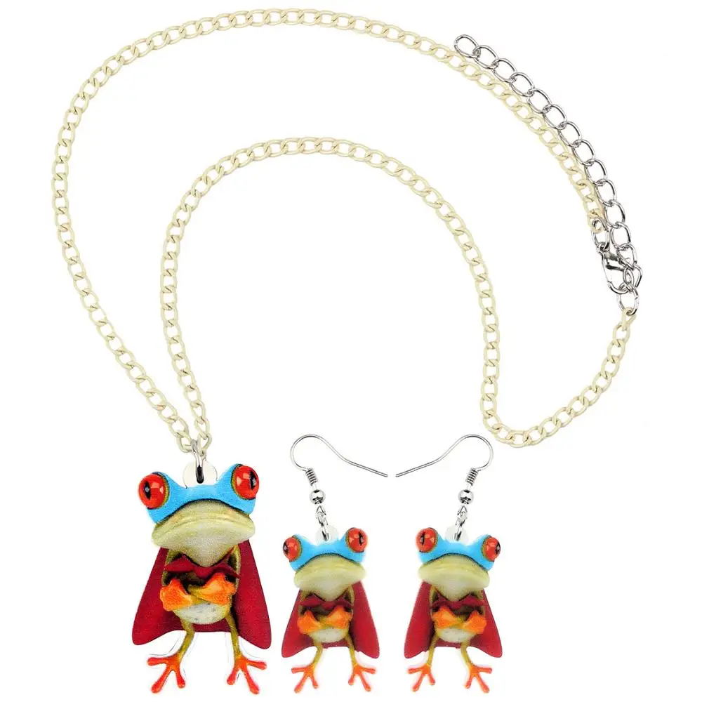 Ожерелье и серьги Bonsny акриловые в виде лягушки | Украшения аксессуары