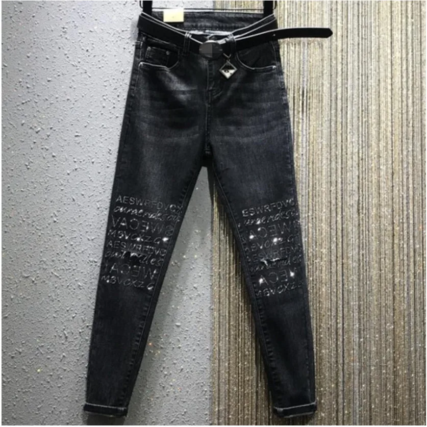 Весна 2020 новые тянущиеся джинсы с высокой талией женские прямые карандаш до