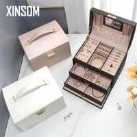xinsom big jewelry organizer packaging box three layers high capacity necklaces earrings rings bracelets jewelry box casket case