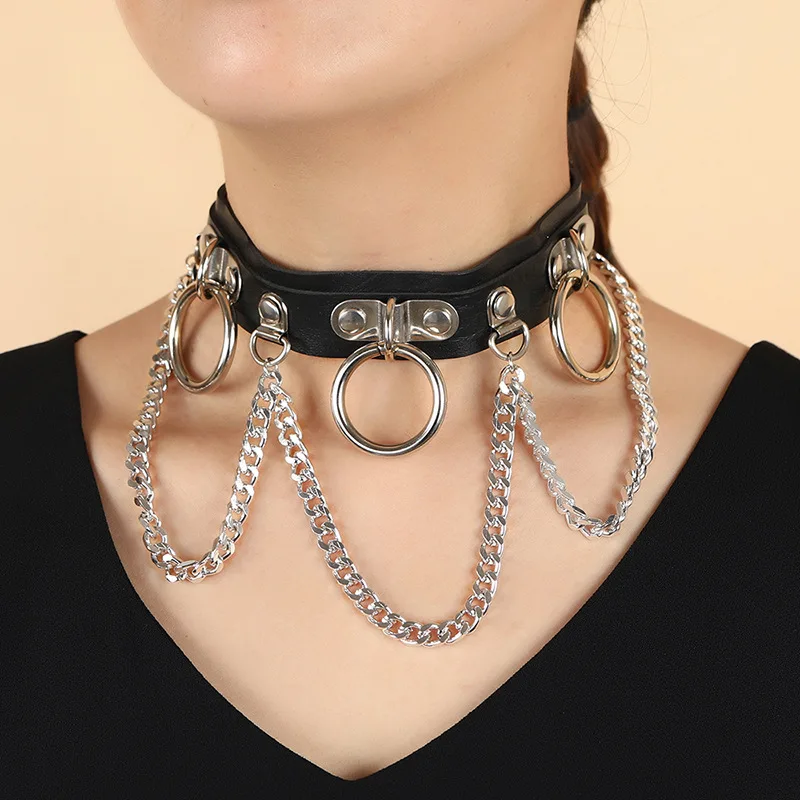 2021 New Gothic Punk Leather Choker Necklace For Women Teens Girls Rivet Chain Collar Necklace Rock Fashion Jewelry Gifts