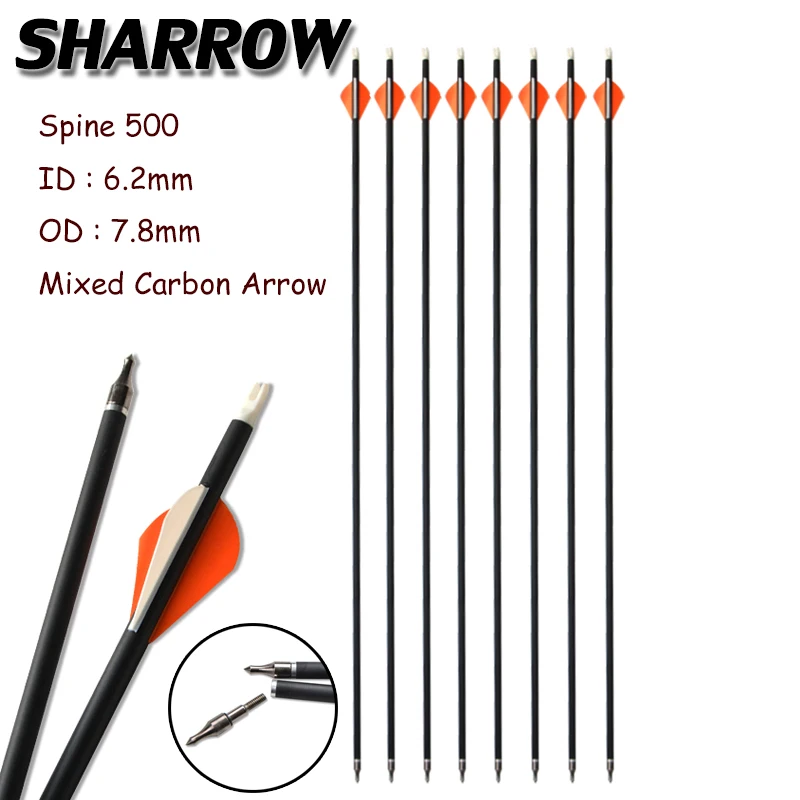 

6/12pcs Mixed Carbon Arrow 30 Inches Spine 500 OD 7.8 mm Hunting Arrow for Compound/Recurve Bow Shooting Archery Accessories