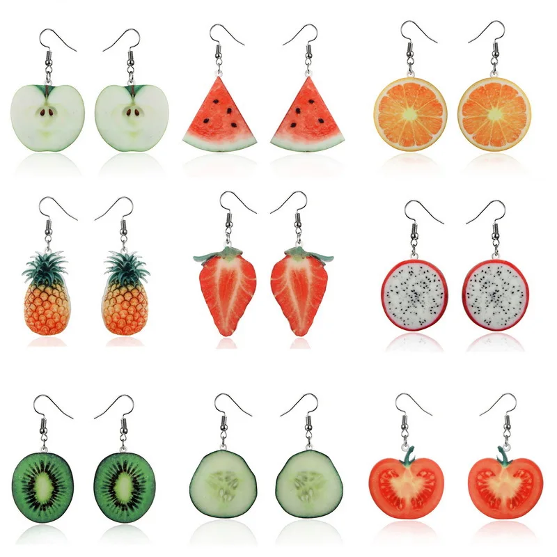 

Acrylic Watermelon Earrings Cute Fruit Drop Earrings Strawberry Cucumber Dragon Pineapple Tomato Kiwi Orange Apple Earrings