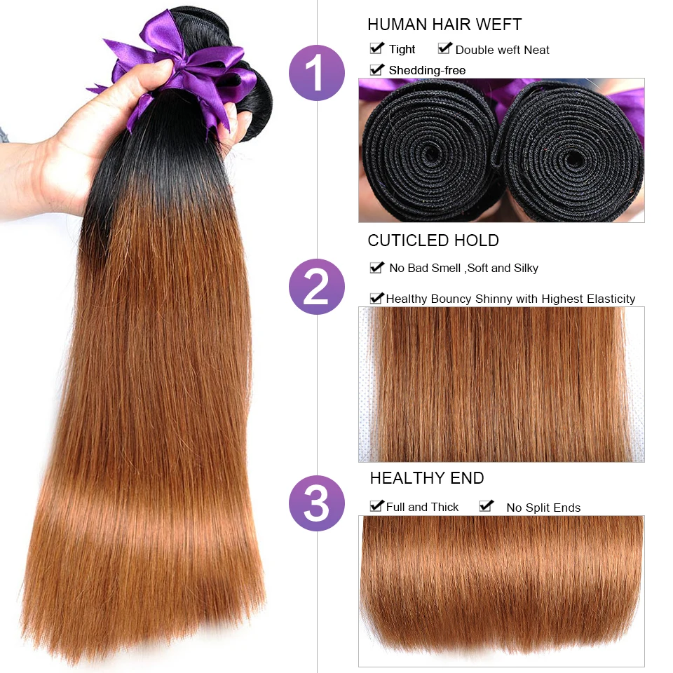 Пряди из перуанских прямых человеческих волос с эффектом омбре медовая