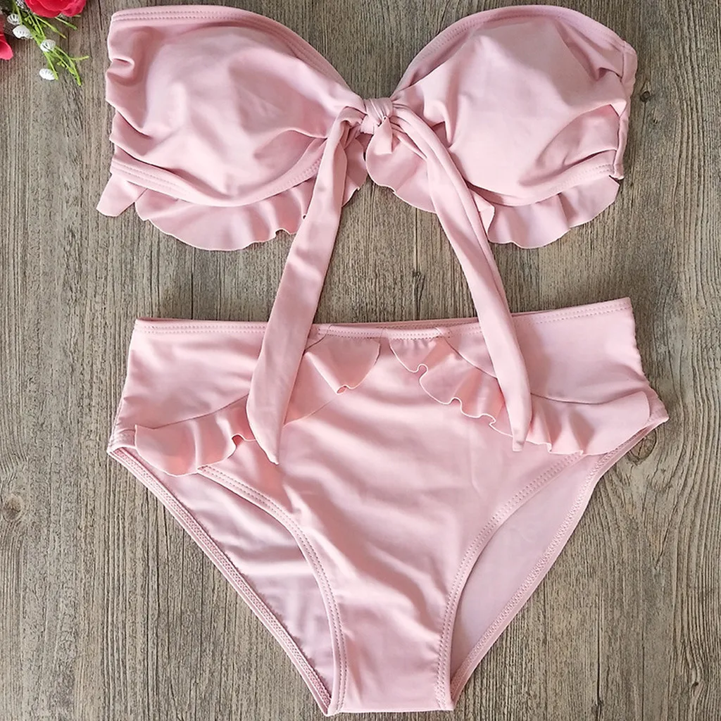 Женский раздельный купальник с открытой спиной однотонное газовое бикини