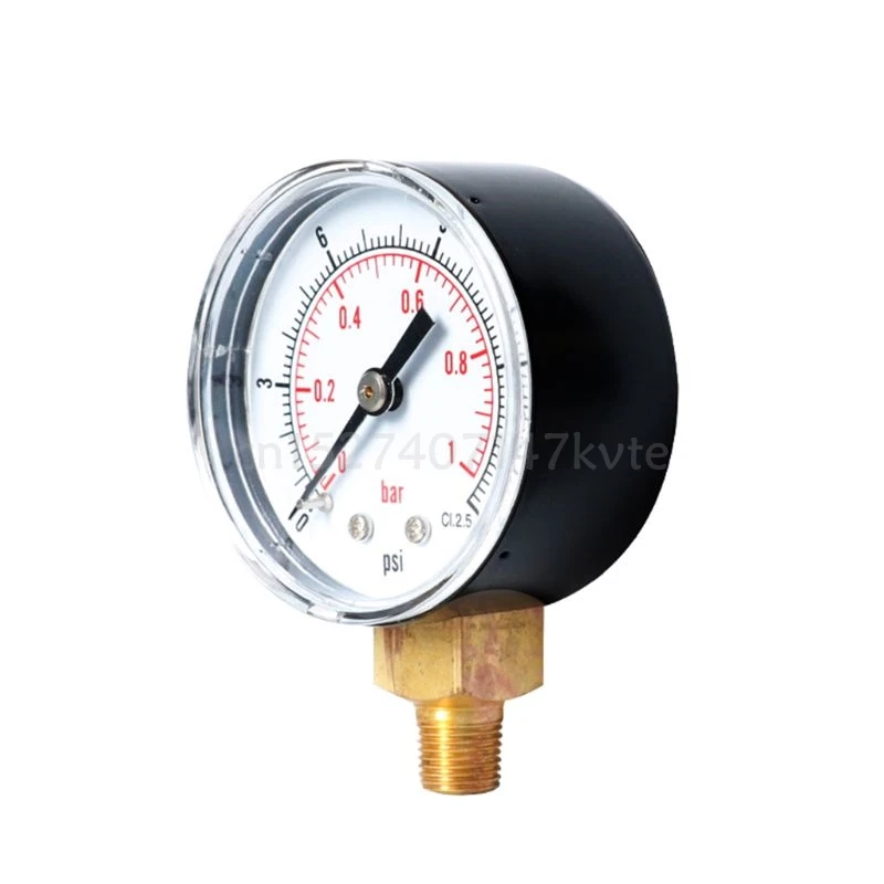 Манометр 52 мм Циферблат 1/8 дюйма BSPT вертикальный 0/15 30 60 100160300 PSI &amp бар нижнее