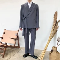 japan 2pcs men suits sets casual lace kimono suit jacket pant male streetwear trouser fashion show blazer coat outerwear b75
