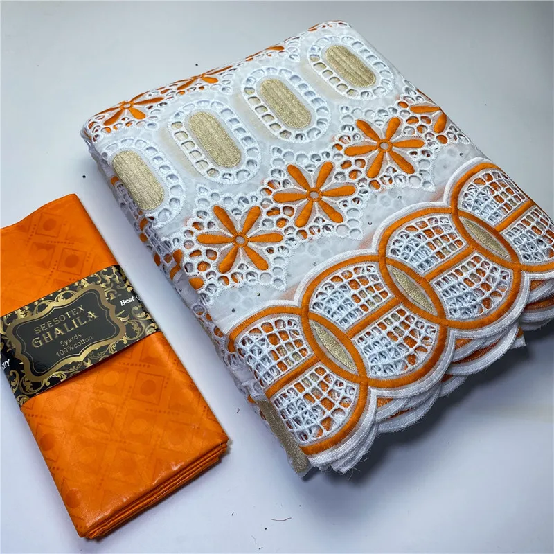 

2.5 y Swiss lace fabric +2.5 y Bazin Brode riche Embroidery African High Quality 100% cotton fabrics voile lace Dubai style 9L46
