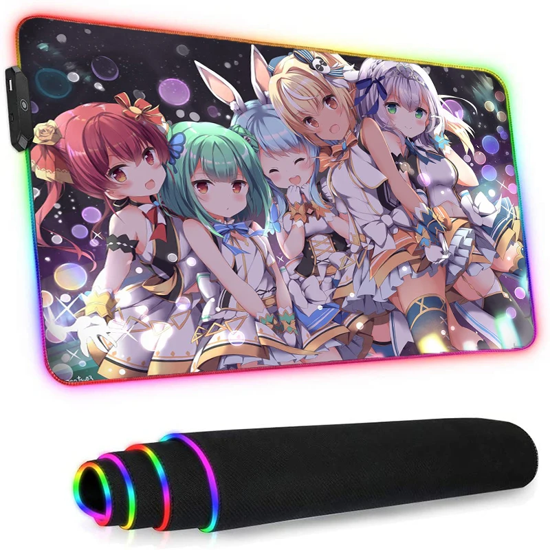 

Hololive Led Mousepad Rgb Anime Gaming Mat Pc Laptop Gamer Girl Kawaii Gaming Accessories Rubber Base keyboards Mat