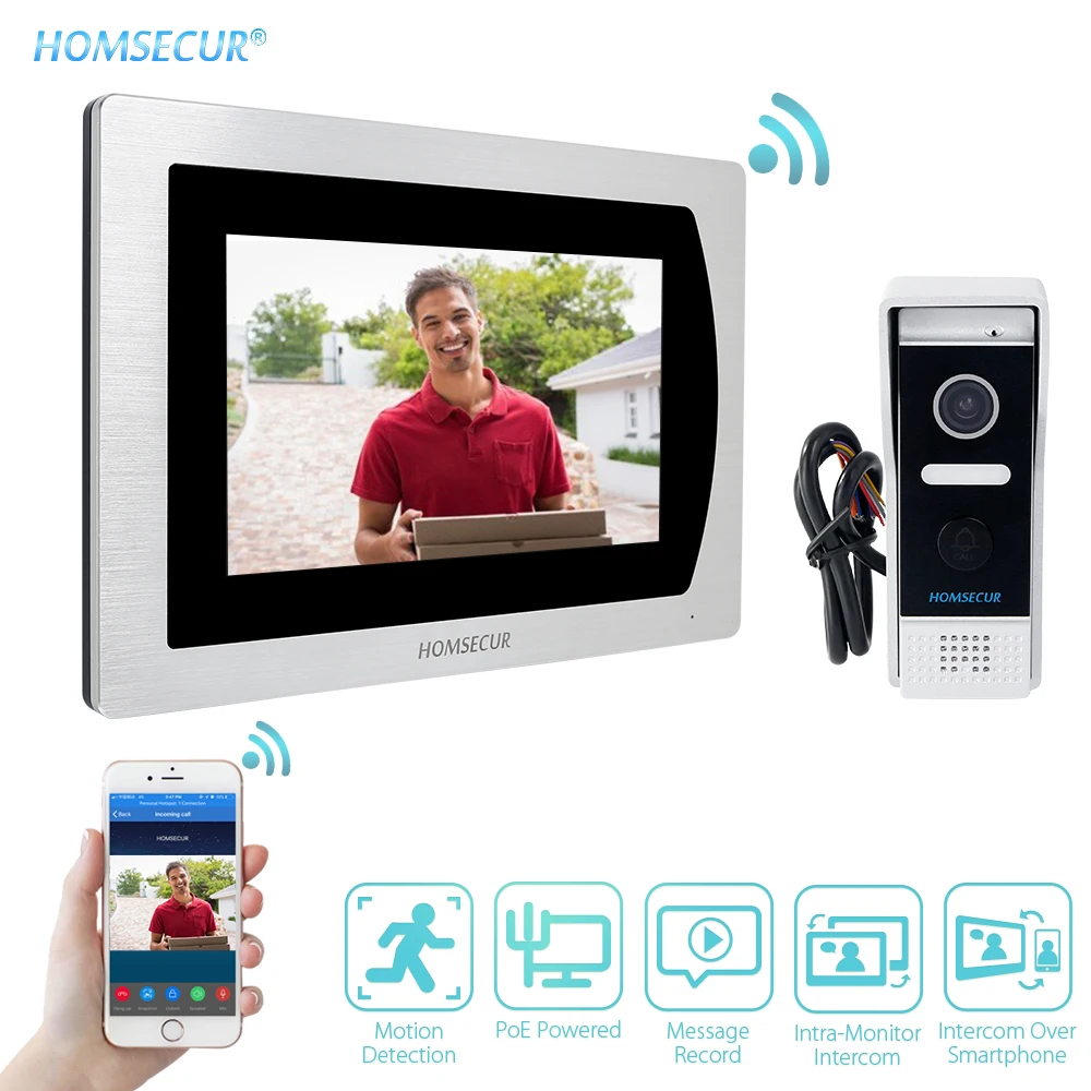 Система видеозвонков HOMSECUR 7-дюймовый экран PoE Wi-Fi с голосовым сообщением