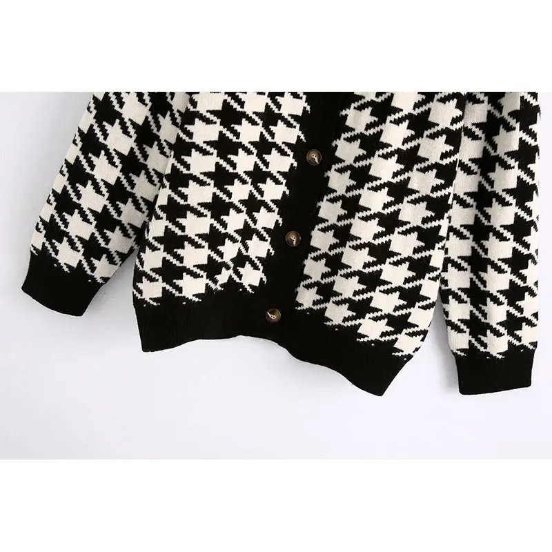 

Nlzgmsj Za women plaid pattern cardigan vintage jumper 2020 autumn winter oversized knitted cardigan coat